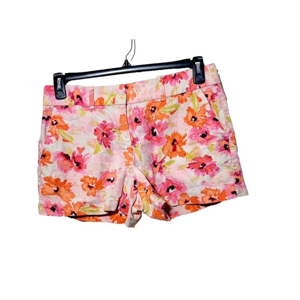Ann Taylor Loft Shorts 4 Linen Blend Floral Breathable Classic Pockets 4" Inseam